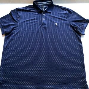 U.S. Polo Assn. Navy Blue Polka Dots Polo Shirt Men's Size 2XL/2XG Short Sleeves